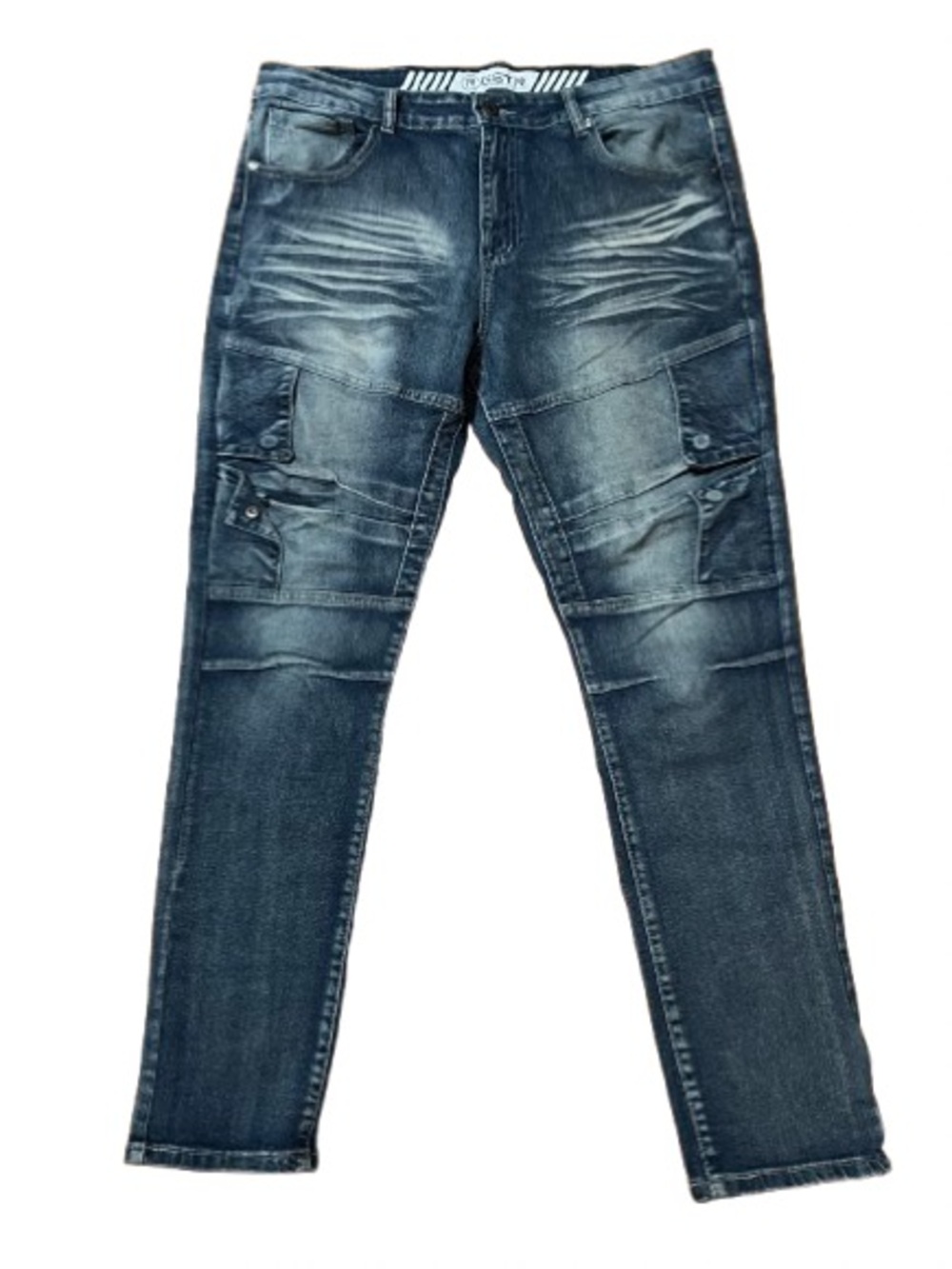 RGSTR Men's Washed Blue Cargo-Style Denim Streetwear Moto Jeans Size 36